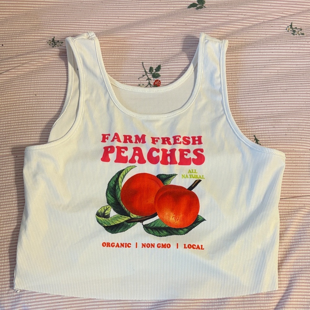 SHEIN White Crop Top with Peach Print